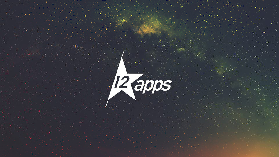 The 12★apps logo on a background of the universe