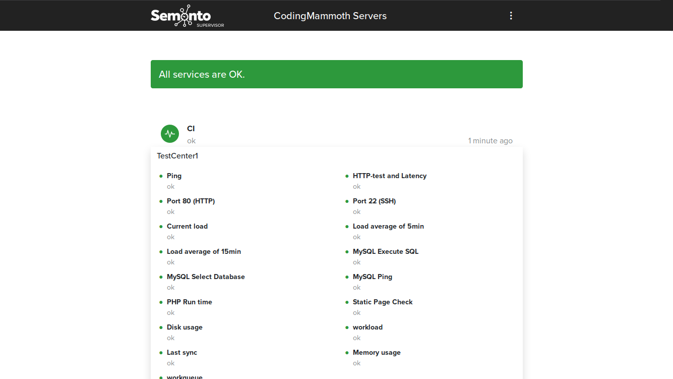 A screenshot of a status page made with Semonto Supervisor