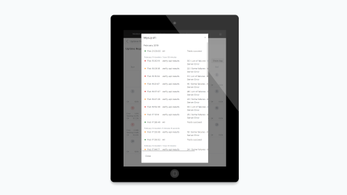 A mockup of Semonto Supervisor on a laptop showing the logs in an uptime report