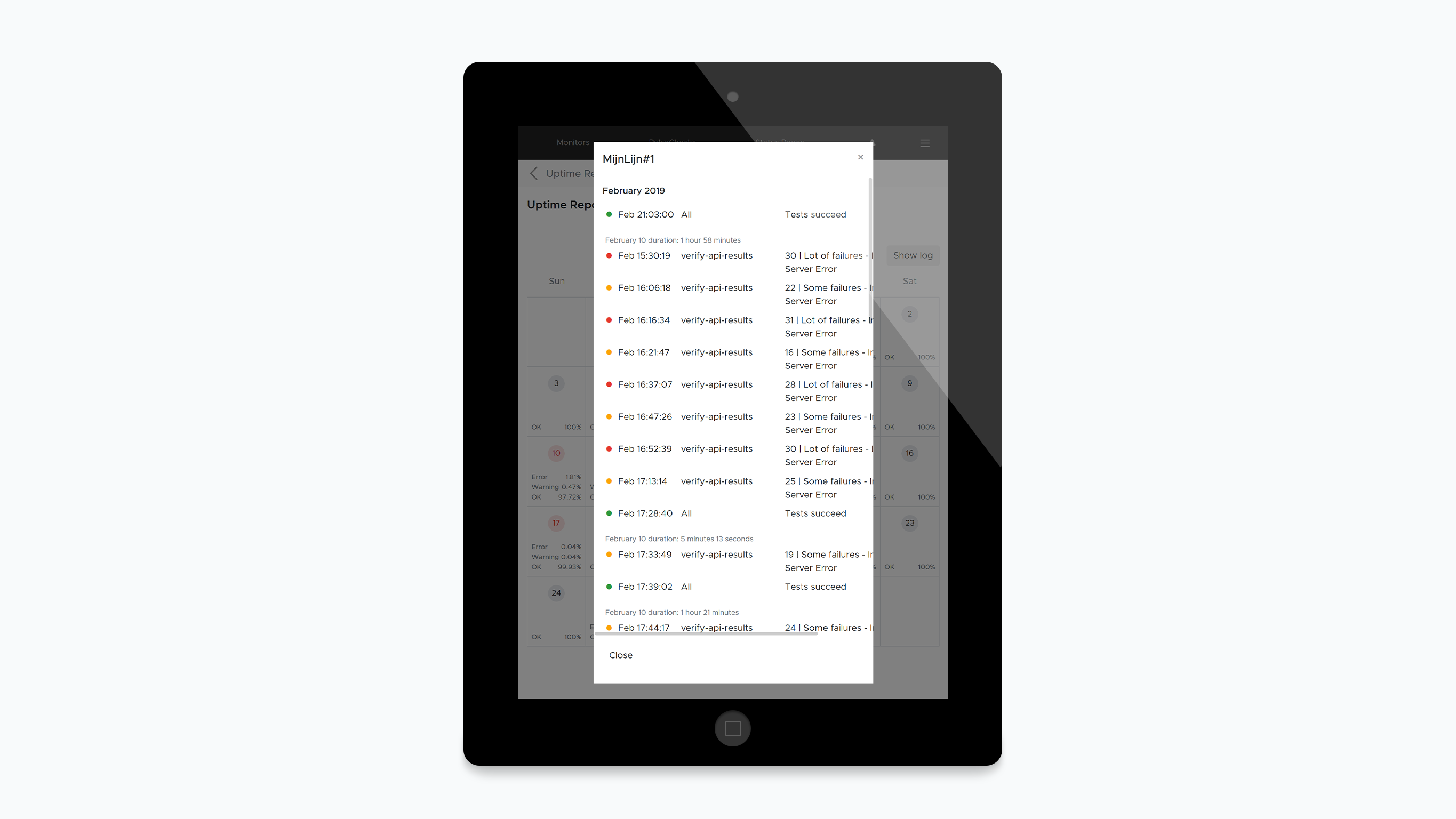 A mockup of Semonto Supervisor on a laptop showing the logs in an uptime report