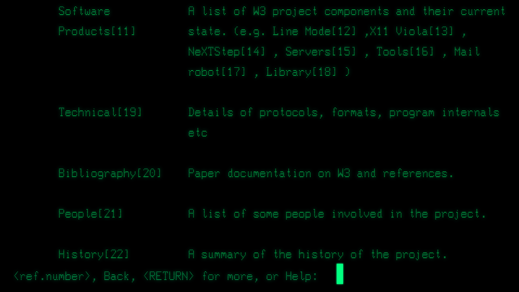 Screenshot of the first website in line mode at cern.ch