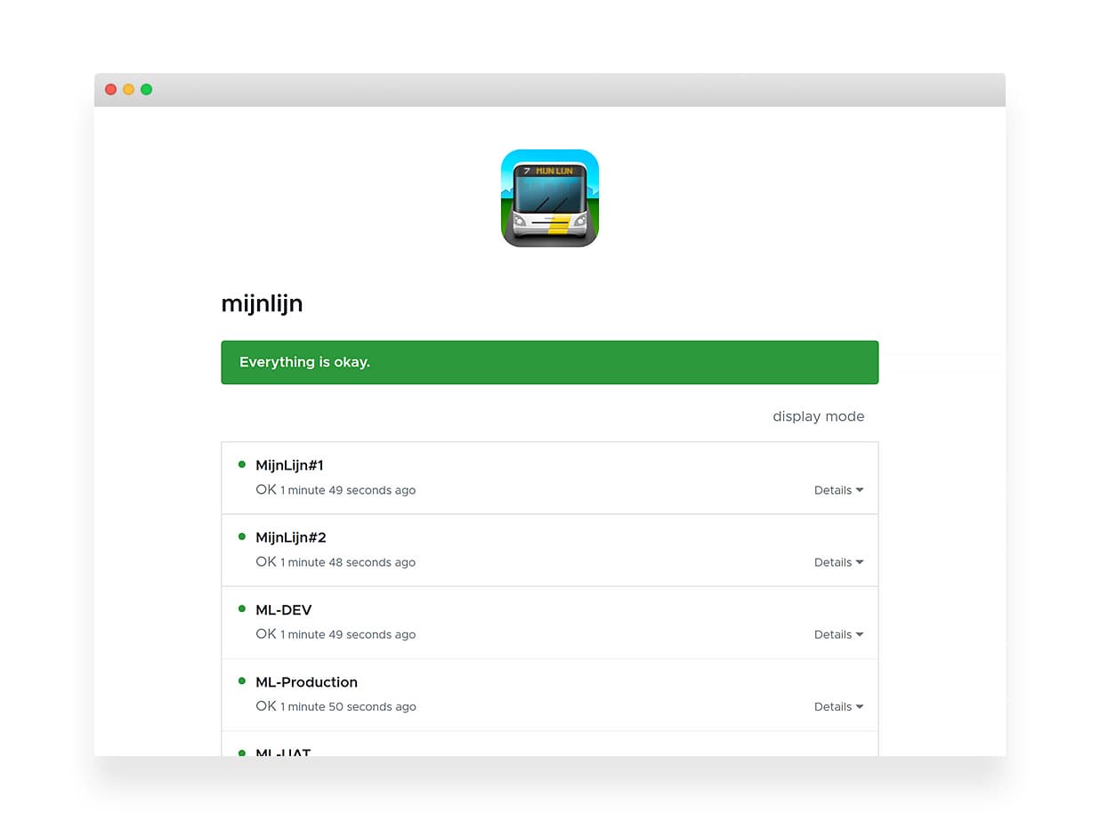 Screenshot of a status page