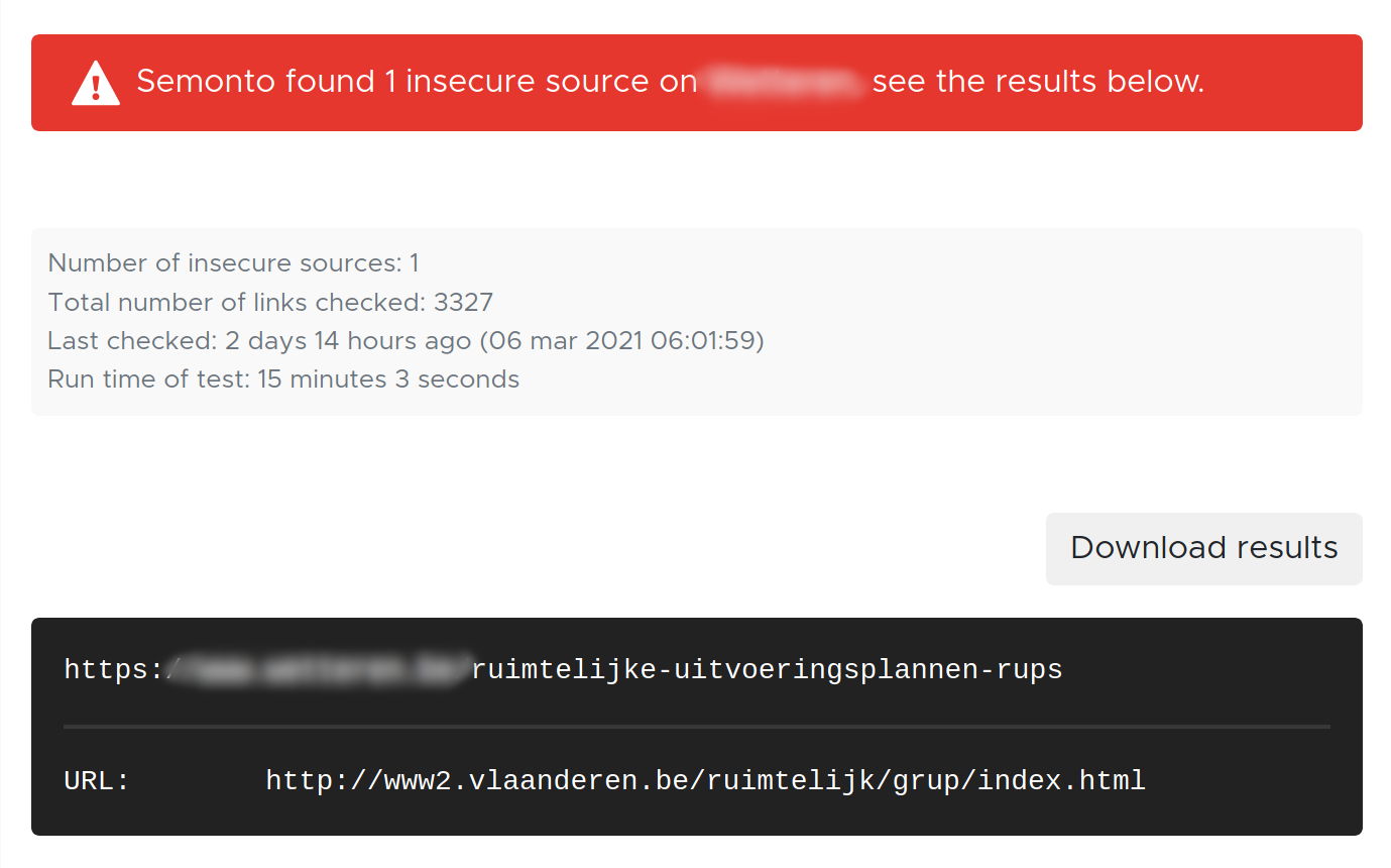 Screenshot of the broken link checker in Semonto