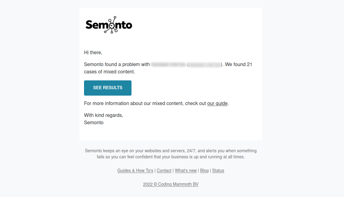 Example email when mixed content is found