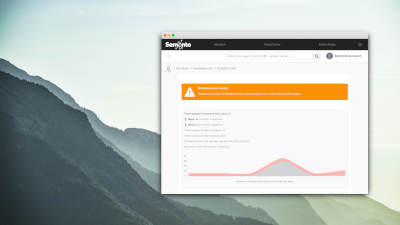 Screenshot of broken link history on desktop background