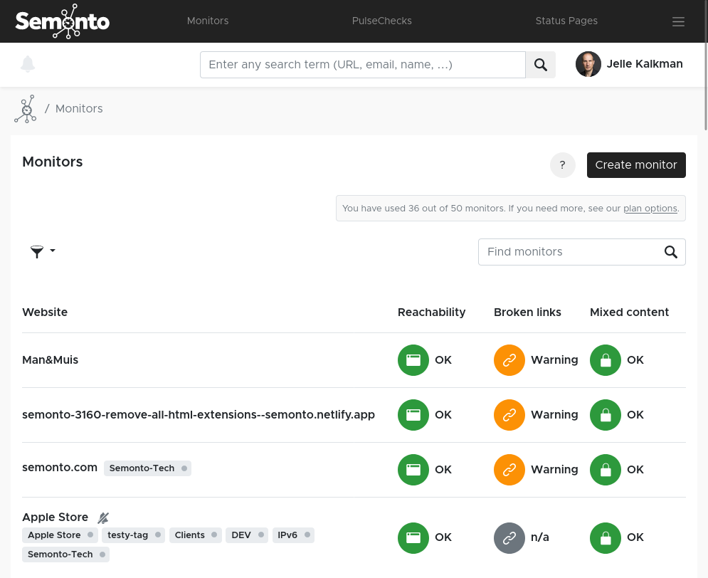 Screenshot of monitors in semonto